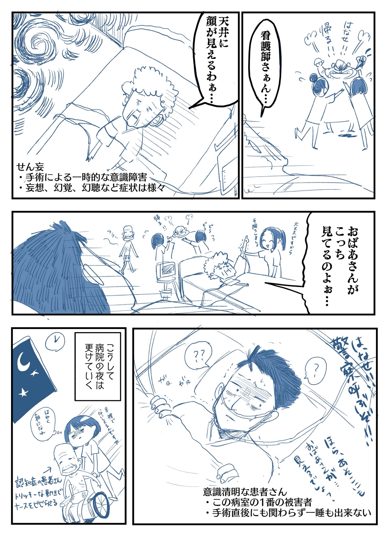 まきはるか No 7 夜勤はカオス 看護師には当たり前すぎる夜勤の光景 需要があるか謎ですが 夜の病院はこんなことになっています コルクラボマンガ専科 マンガ日記 看護師 夜勤