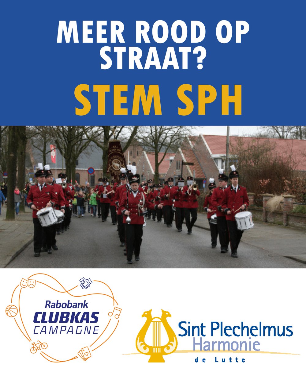 SPH_DeLutte's tweet photo. Vanaf morgen kunnen klanten van de Rabobank weer op ons stemmen voor de clubkascampagne. De opbrengst is voor onze jeugdleden. 🥁🎷🎺 #clubkascampagne #Rabobank #DeLutte #SintPlechelmusHarmonie #voteforSPH https://t.co/97bwDwmQwf