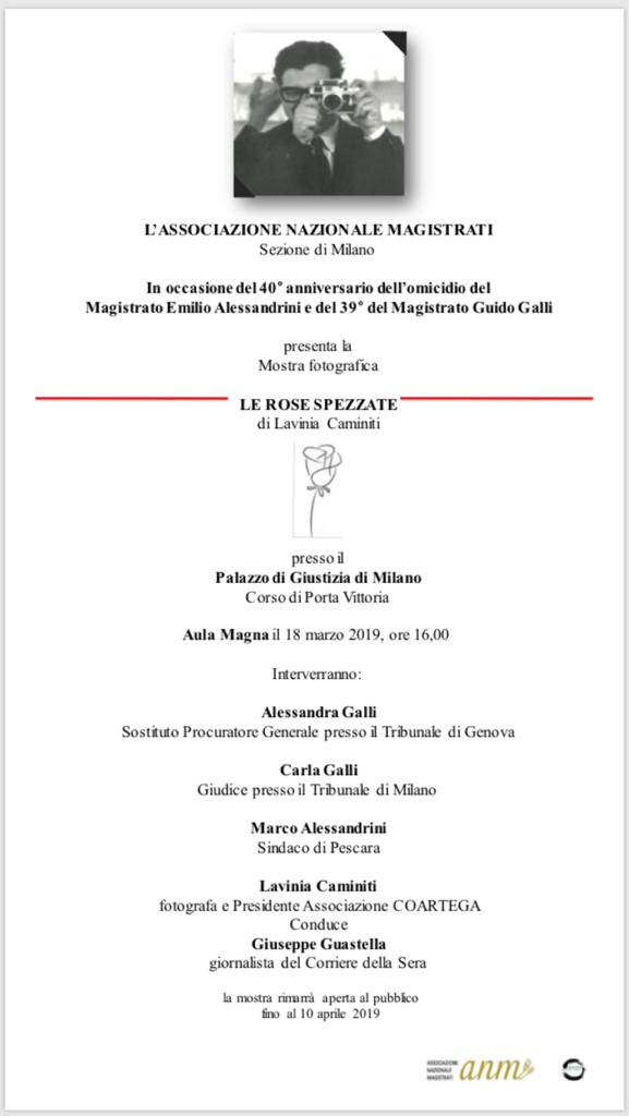 Lunedì #18marzo a Palazzo di Giustizia di #Milano in occasione del 40mo anniversario dell'omicidio del magistrato Emilio #Alessandrini e del 39mo del magistrato Guido #Galli <a href="/AnmMilano/">ANM sezione Milano</a> organizza la presentazione della mostra fotografica "Le rose spezzate" di Lavinia #Caminiti