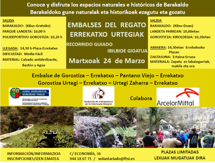 IkasBarakaldo's tweet photo. Conce y disfruta de los espacios naturales de #Barakaldo con el Recorrido Guiado por los #embalses de El #Regato que ha organizado la Fundación de Trabajadores de la Siderurgia Integral para el domingo 24 de marzo.
Inscríbete antes https://t.co/cm8PiRrr17