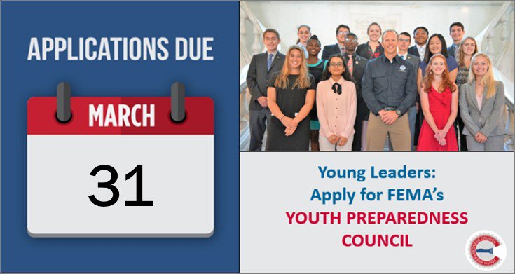 Share w/ youth - Apply for the @FEMA Youth Preparedness Council for an opportunity to help your community. #FEMAYPC community.fema.gov/applytoYPC/