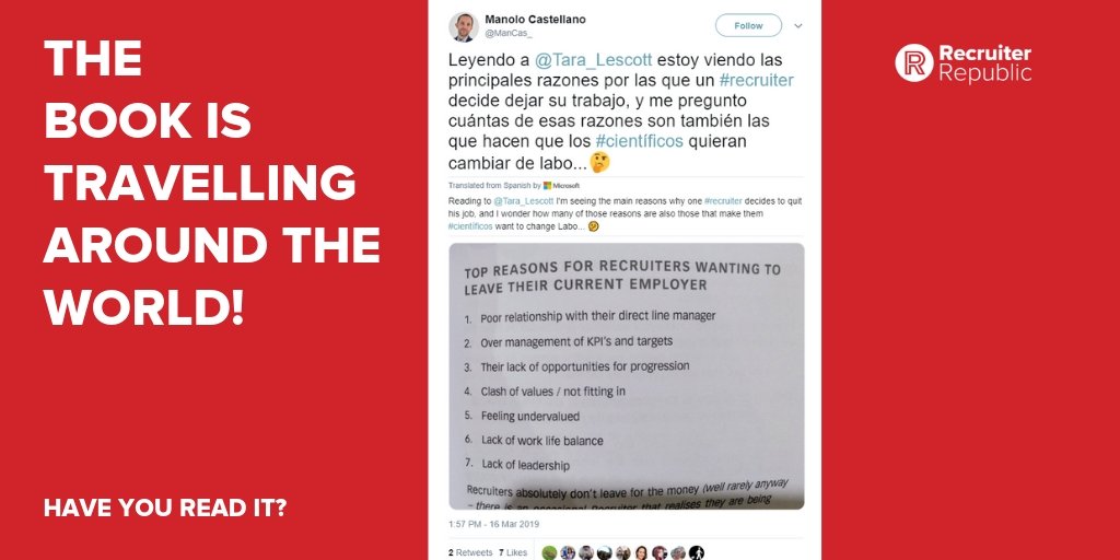 RecRepublic's tweet photo. Tara's book 'Where Did All The Good Recruiters Go?' has been mentioned on twitter as it seems the book is travelling across the world!
It's great to see people enjoying and taking influence!

Link to the book
https://t.co/K96ryQJUwu

#recruitment #WhereDidAllTheGoodRecruitersGo? https://t.co/wgHFnezvpI