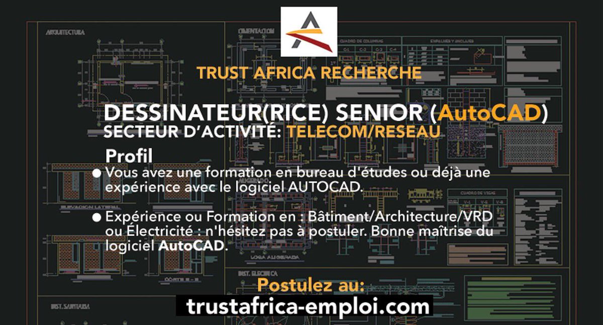 Trust Africa On Twitter Nous Recherchons Un E Dessinateur Autocad Pour Consulter L Offre D Emploi Cliquez Ici Https T Co Jysdkhtlod Partager Aupres De Votre Reseau Svp Offredemploi Autocad Emplois Emploi Joboffers Telecom Vrd Design