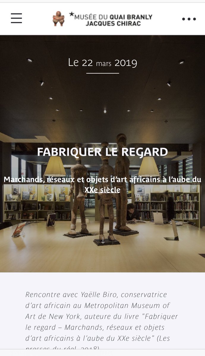 YaelleBiro's tweet photo. Parisian friends: Join me @quaibranly on Friday evening, March 22nd, 6:30pm, for a presentation of my book. #fabriquerleregard #salondelecture #africanart https://t.co/EIlFb5tljx
