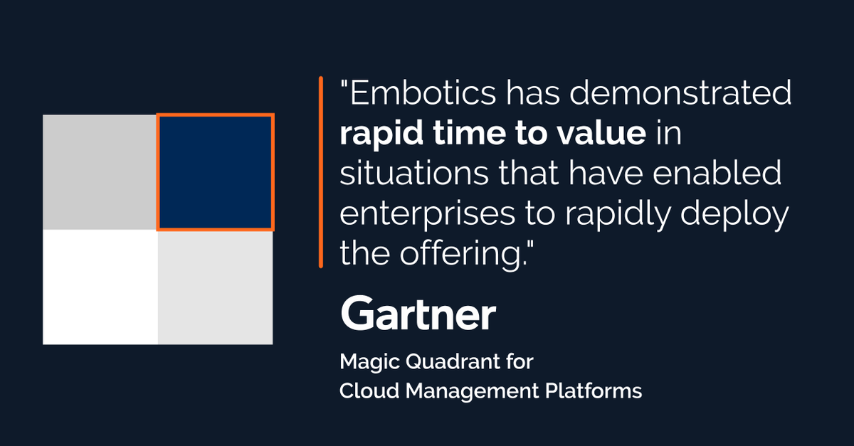 Embotics is named a leader in the first Gartner Magic Quadrant for Cloud Management Platforms. Get full complimentary access to the report today via Embotics and discover why → bit.ly/2HE9zSP