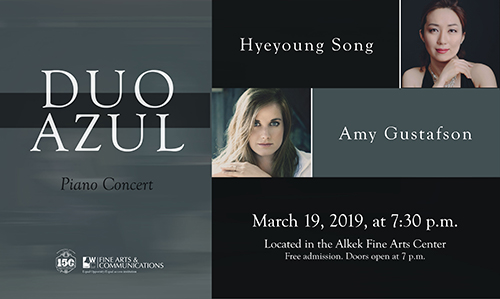 FNBWeatherford's tweet photo. Pianists Hyeyoung Song and Amy Gustafson will be performing as Duo Azul in the Alkek Fine Arts Center, March 19 at 7:30 pm. Doors open at 7:00 pm and admission is free! https://t.co/uagE5MwnxU https://t.co/CH9eseWSPG