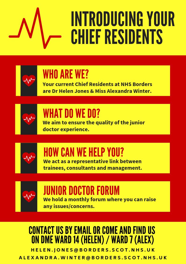 Junior Doctors - your Chief Residents are here for you! Drop in and see Helen (DME Ward 14) or Alex (Ward 7) if you want to raise any issues/concerns over your experience at NHS Borders. #MedEdBorders