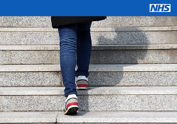 NHSuk's tweet photo. If you're looking for an easy way to add more activity into your day, take the stairs. Stair climbing burns more calories per minute than jogging and counts towards your recommended 150 minutes of weekly exercise: https://t.co/qzgEF1Qe0p #MondayMotivation https://t.co/REUUXfSUtZ