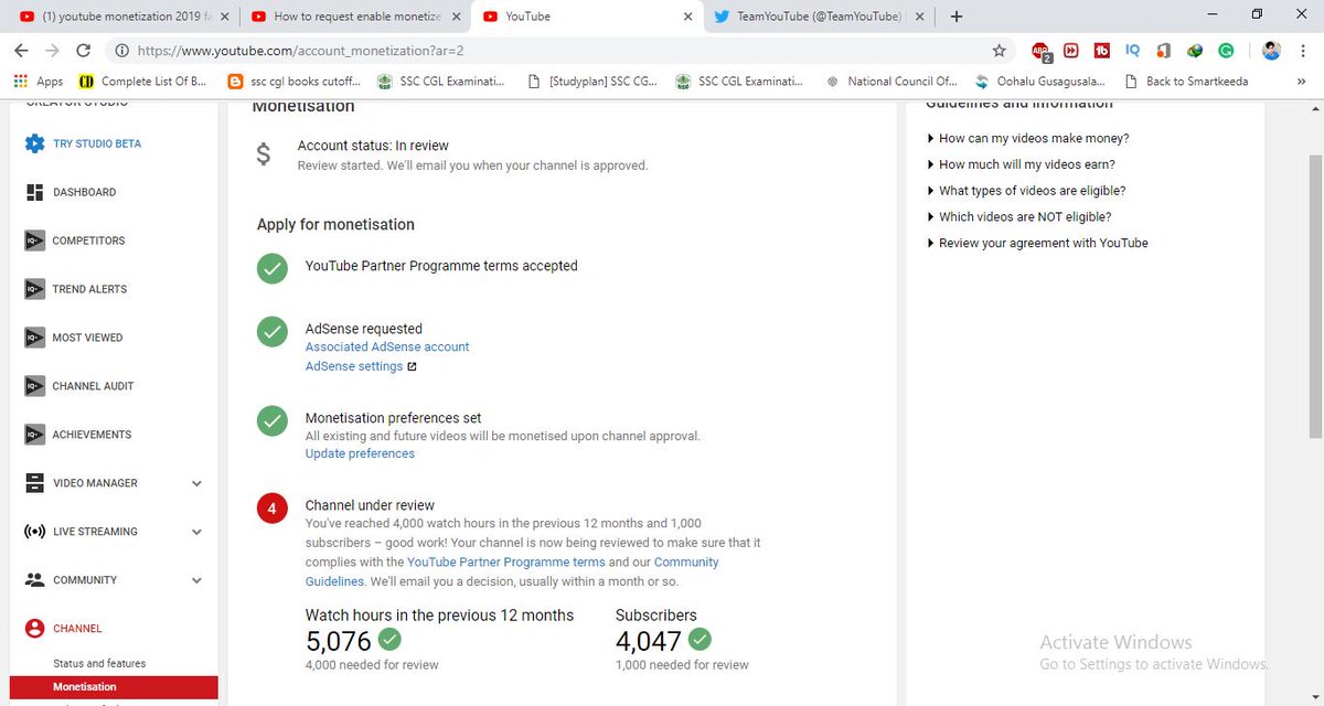 ExamTricks21's tweet photo. @YouTubeIndia 
Dear Youtube Team, 
As I have already reached 4000 Watch hours and also completed my 1000 Subscribers. My request you to please review my channel and enable monetization as soon as possible.

My channel name: Exam Tricks
My channel Id: UCQZYZ3g3ZF8n41bXvvceAig https://t.co/PKa26FMk9r