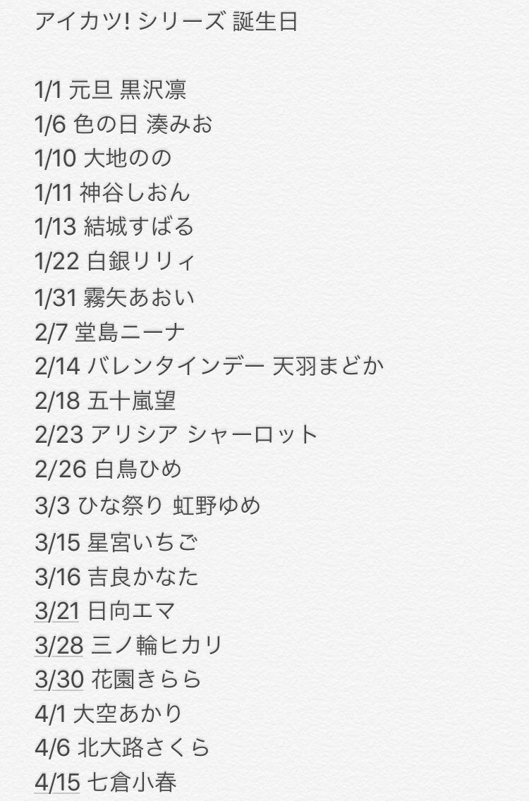 シュピー ブロ解勢なのでフォローはしないで下さい בטוויטר アイカツ シリーズのお誕生日一覧 キューピットちゃんの名前を間違えてた 修正