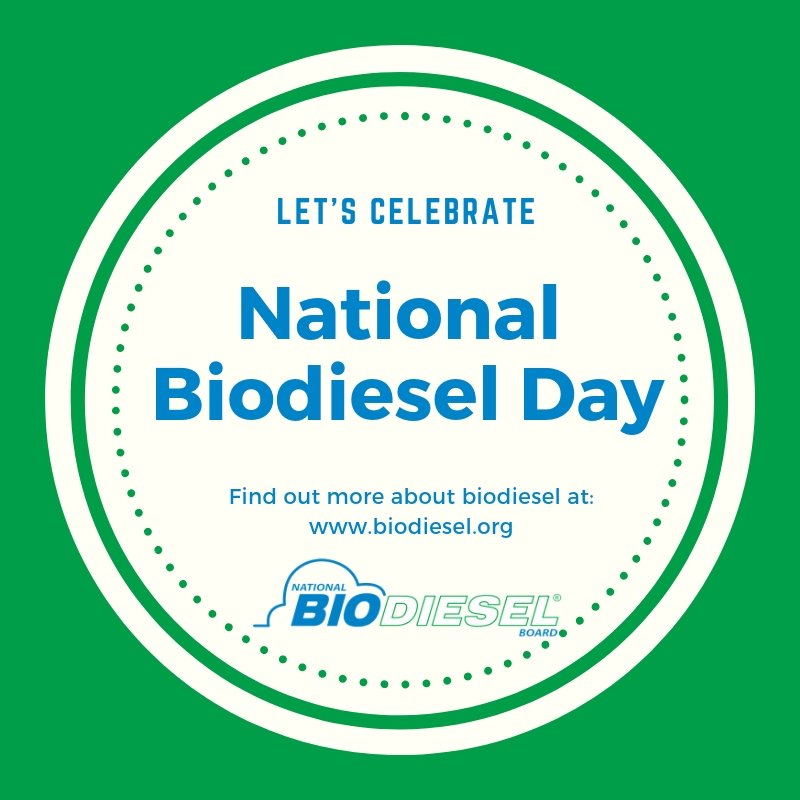 It's National Biodiesel Day! Throughout the day, we will be sharing fun facts, testimonials and more. We hope you'll celebrate with us. #NationalBiodieselDay
