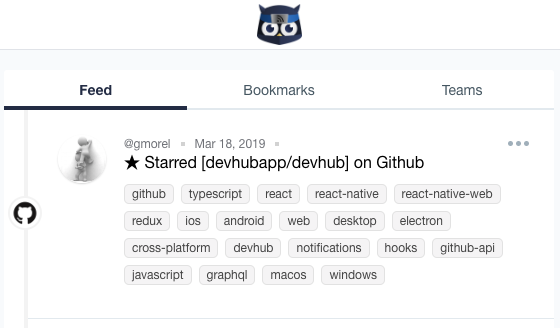 nightowlsninja's tweet photo. 🚀🛠️✨ New release

Github events now live!
We now synchronize Github events like "Starred" or "Forked" actions from you or your followings on Github! https://t.co/M7joagffoz