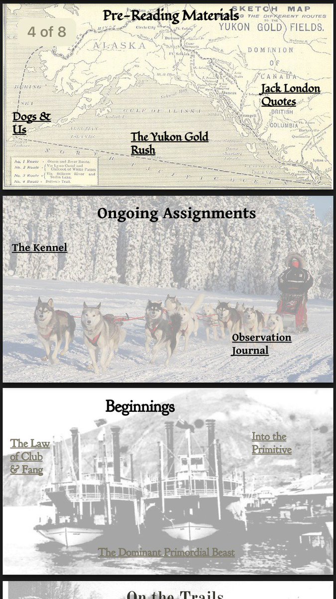 Learning about hyperdocs from <a href="/Catlin_Tucker/">Dr. Catlin Tucker</a> changed how we study and read books in my classroom. Here's my work in progress hypedoc for our upcoming reading of "The Call of the Wild" #FuseMa #blendedlearning #dedhamps docs.google.com/presentation/d…