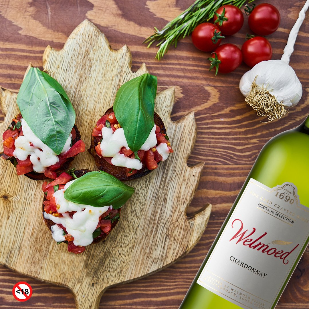 Whilst you can enjoy this weeks #MeatlessMonday dish with any of our wines; we highly recommend pairing the bruschetta with tomato, mozzarella and basil with our delicious Welmoed Chardonnay. Be sure to grab a few bottles on our online shop! 
stellenboschvineyards.co.za/products/welmo…
#Chardonnay