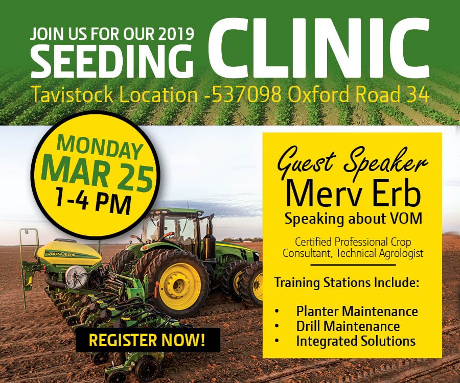 2019 #seeding clinic Monday March 25th! Tavistock Location 1pm-4pm. Call 519-655-2200 or visit the website to Register. 

ow.ly/XzDa50napo5