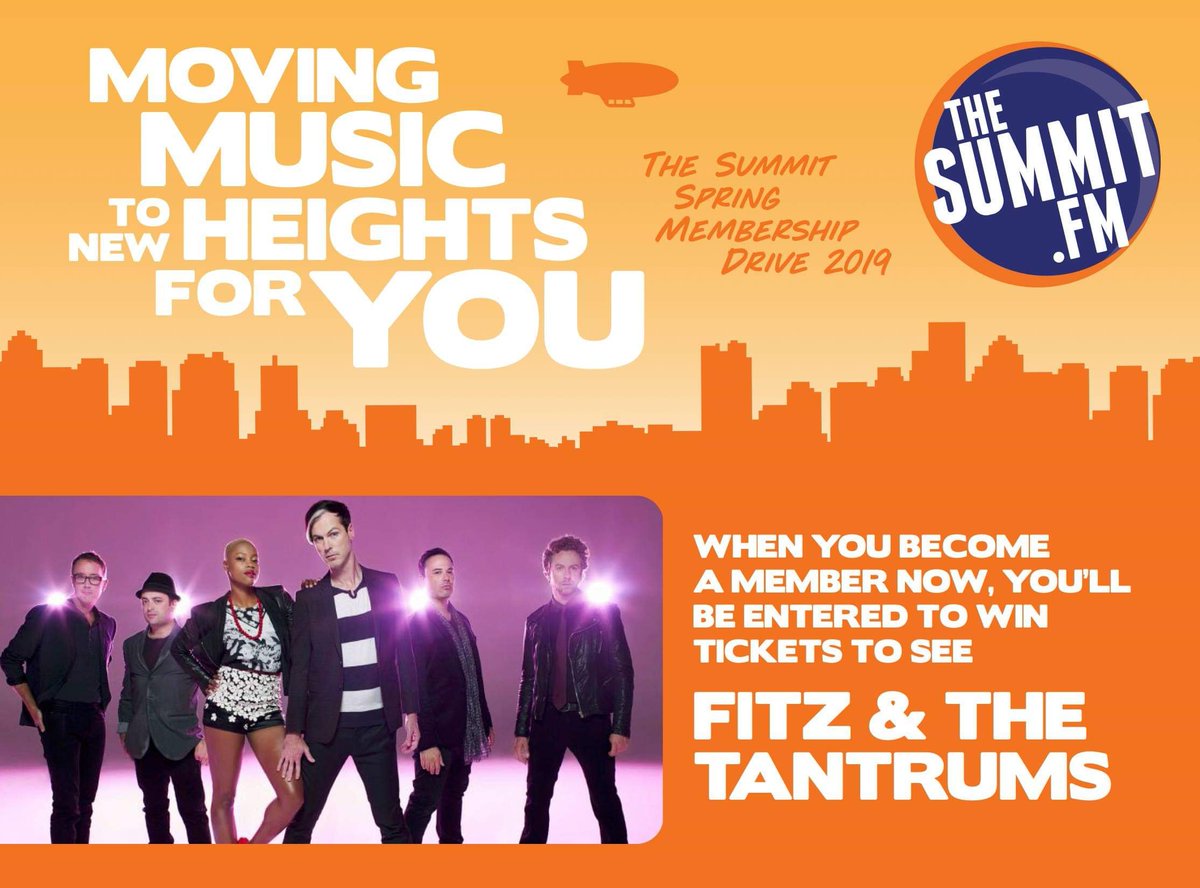 TheSummitFM's tweet photo. It's Day 1 of our on-air #SpringMembershipDrive! When you move up from being a listener to becoming a Summit Member, you'll automatically be entered into a drawing for tickets to see @FitzAndTantrums live at @JacobsPavilion! Call 330-761-9277 or go to https://t.co/xLin9utYQi https://t.co/OuvVhFJJt4