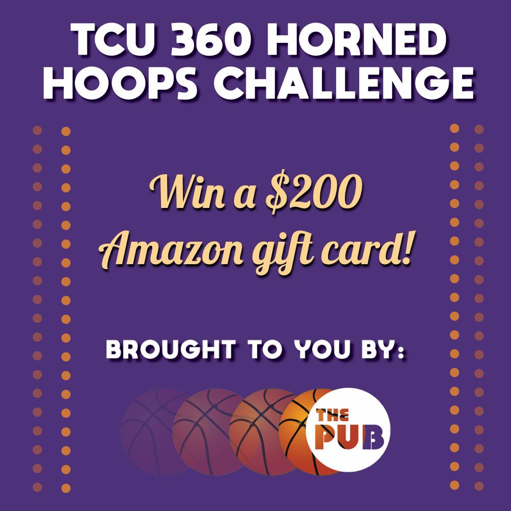 tcu360's tweet image. We're all really bummed that TCU's awesome basketball team didn't make the NCAA tournament. But you can still enjoy it with other Frog fans by joining the 2nd annual Horned Hoops Challenge. You could win a $200 Amazon gift card! hoops.tcu360.com/Hoops/tcu360/d…