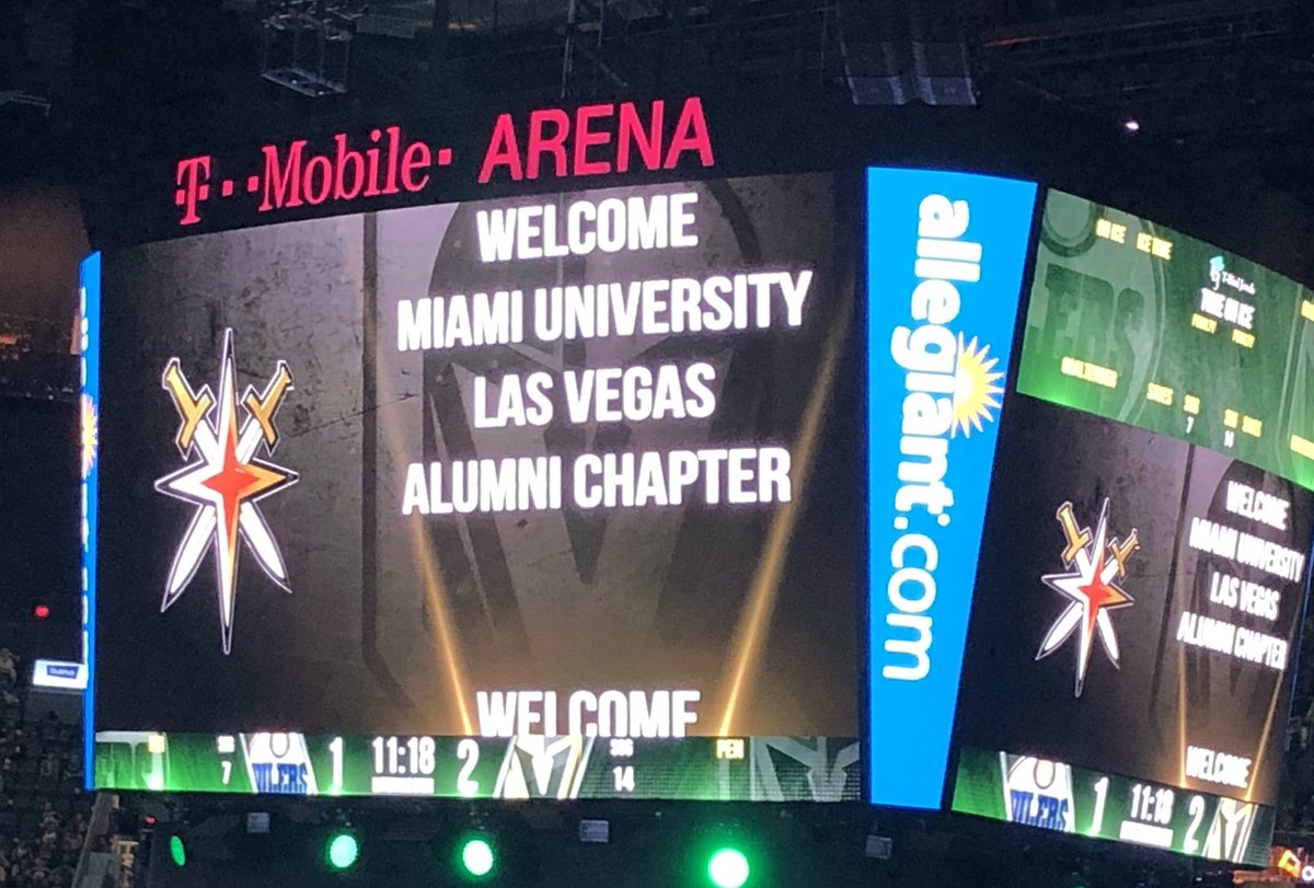 NickPetraglia's tweet photo. Fun night watching @MiamiOH_Hockey alum @reillysmith18 chip in a couple assists in a @GoldenKnights win!  

Thank you @MiamiAlum #VegasChapter for bringing @miamiuniversity alumni together for a great time! https://t.co/0J5uVDn4EB