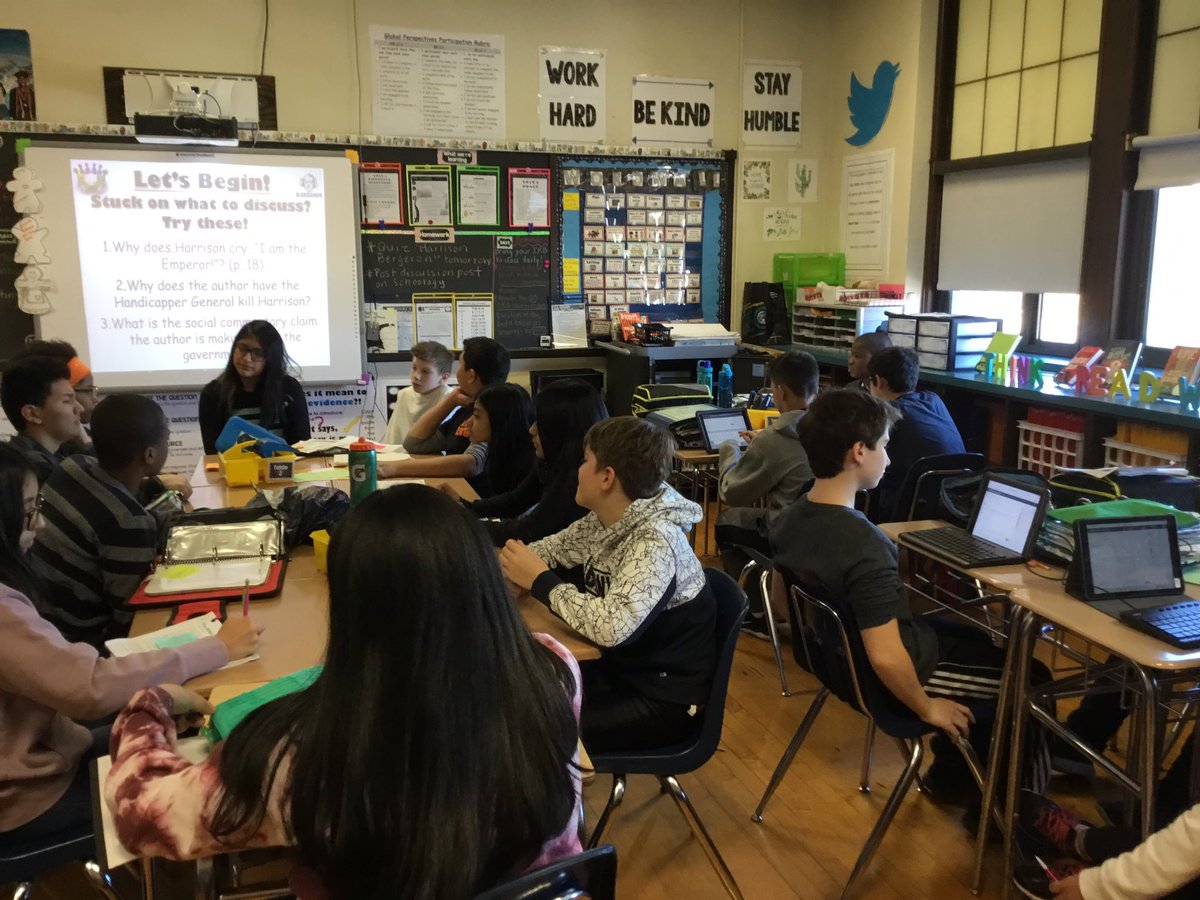 caryncap718's tweet photo. Using an innner and outer circle discussion with a backchannel to help us dig deeper into our text and illuminate the social commentary claims! #HarrisonBergeron #2081 #equalityiseverything @HighlandsMS_WP @kmclyons @raq_reale #criticallit https://t.co/208K31Cudw