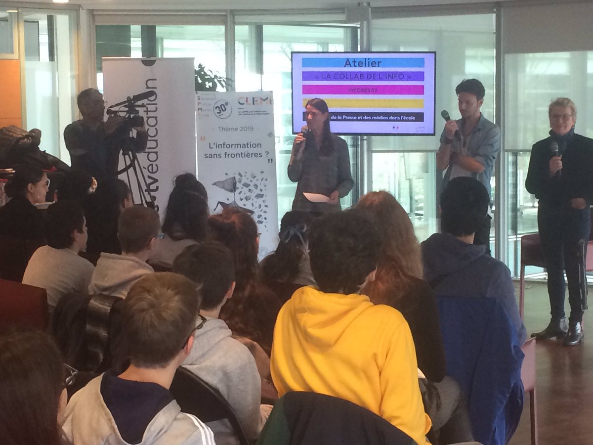 LeCLEMI's tweet photo. La #SPME2019 se poursuit à @Francetele cet après-midi avec @EliseLucet et @Axellattuada qui présentent devant des collégiens l’épisode de la série « La Collab’ de l’info » sur l’infobésité. https://t.co/Ro7ltwCWGU