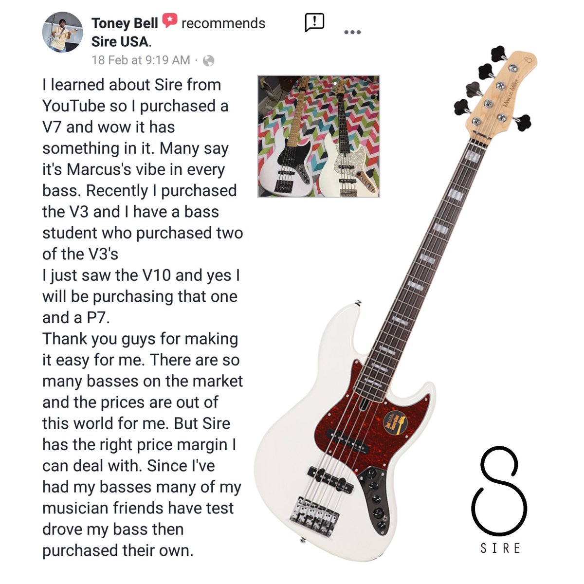 sireusaofficial's tweet photo. "Thank you guys for making it easy for me" - Toney Bell (sire bass 1st gen and 2nd gen owner)
Thank you for sharing your #SireTestimonials
#SireEvolution #SireRevolution #Sire2ndGen #MarcusMiller #GetSired #GameChanger https://t.co/k1Da09KdWV
