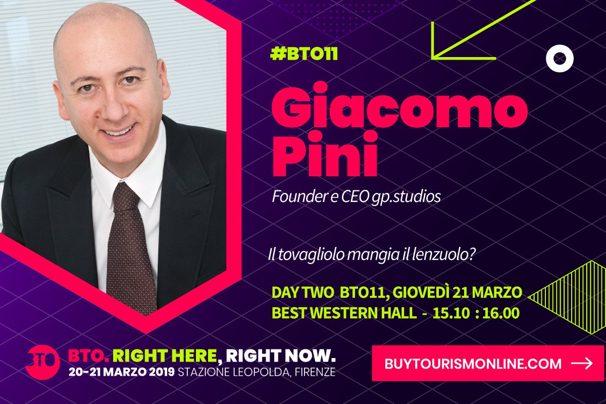 gpstudiosforli's tweet photo. #BTO11 è alle porte! Giovedì alle 15.30 @GiacomoPini sarà speaker con "Il tovagliolo mangia il lenzuolo". Non perderti il suo intervento! #gpstudios #Firenze #travel #innovation #turismo #fiera #novità #trend https://t.co/nSB0q7TBQ4