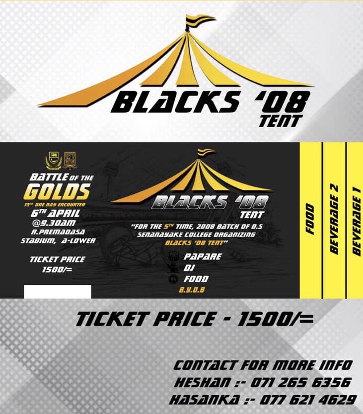 obadssc's tweet photo. Support the team, join the fun and celebrate the brotherhood. #BOG19 #DSvMahanama #BackTheBlackAndGold @DSSC2008 https://t.co/73GDUxjqZt