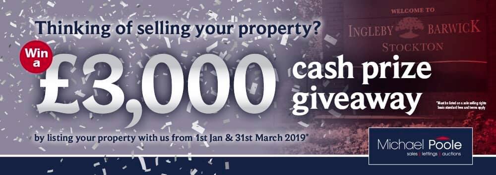 💰 £3,000 Cash Prize Giveaway 💰

Everyone who lists their property with our Ingleby Barwick branch will be added into a cash prize giveaway to win £3,000!

You've only got until March 31st to enter, so call us today on 01642 763636 for a free valuation.