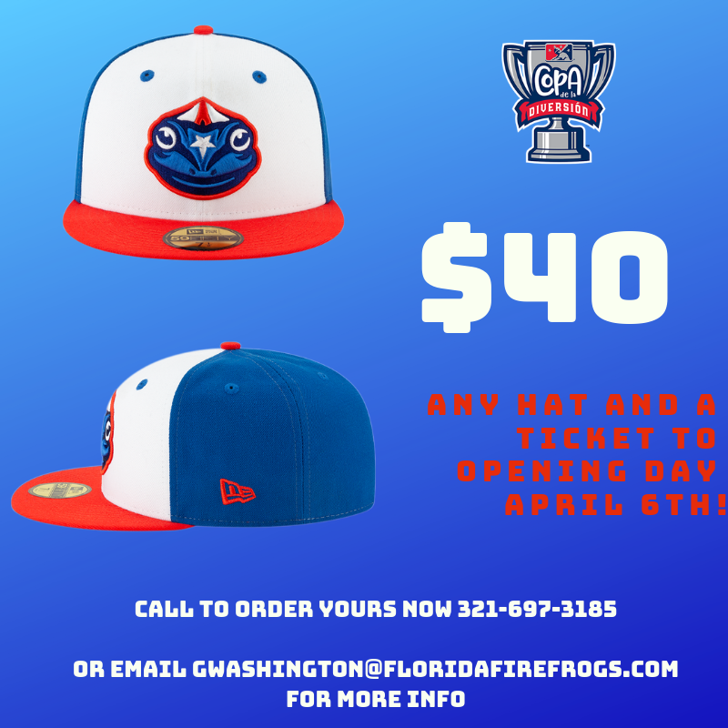 Today only! Unveiling Special! Any Copa hat + a ticket to Opening day for only $40!

Call now! 321-697-3185