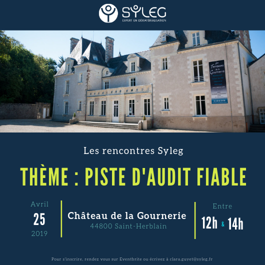 SYLEG2's tweet photo. [SAVE THE DATE]

Etes vous capable de retracer l’historique d’une facture en cas de contrôle fiscal ?

@SYLEG2 vous invite à un cocktail déjeunatoire le 25 Avril pour parler de la Piste d'Audit Fiable (PAF). 

Inscription : https://t.co/M8rgIIpJdV https://t.co/bwZeT1Uo7d