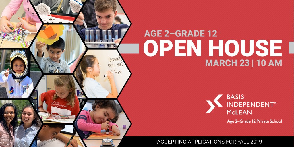 Join BASIS Independent McLean, an age 2—grade 12 private school in Tysons Corner, for an Open House on March 23 at 10:00 AM to learn about their world-acclaimed program. REGISTER NOW: hubs.ly/H0gH5r70 #educationredefined #basisindependentmclean