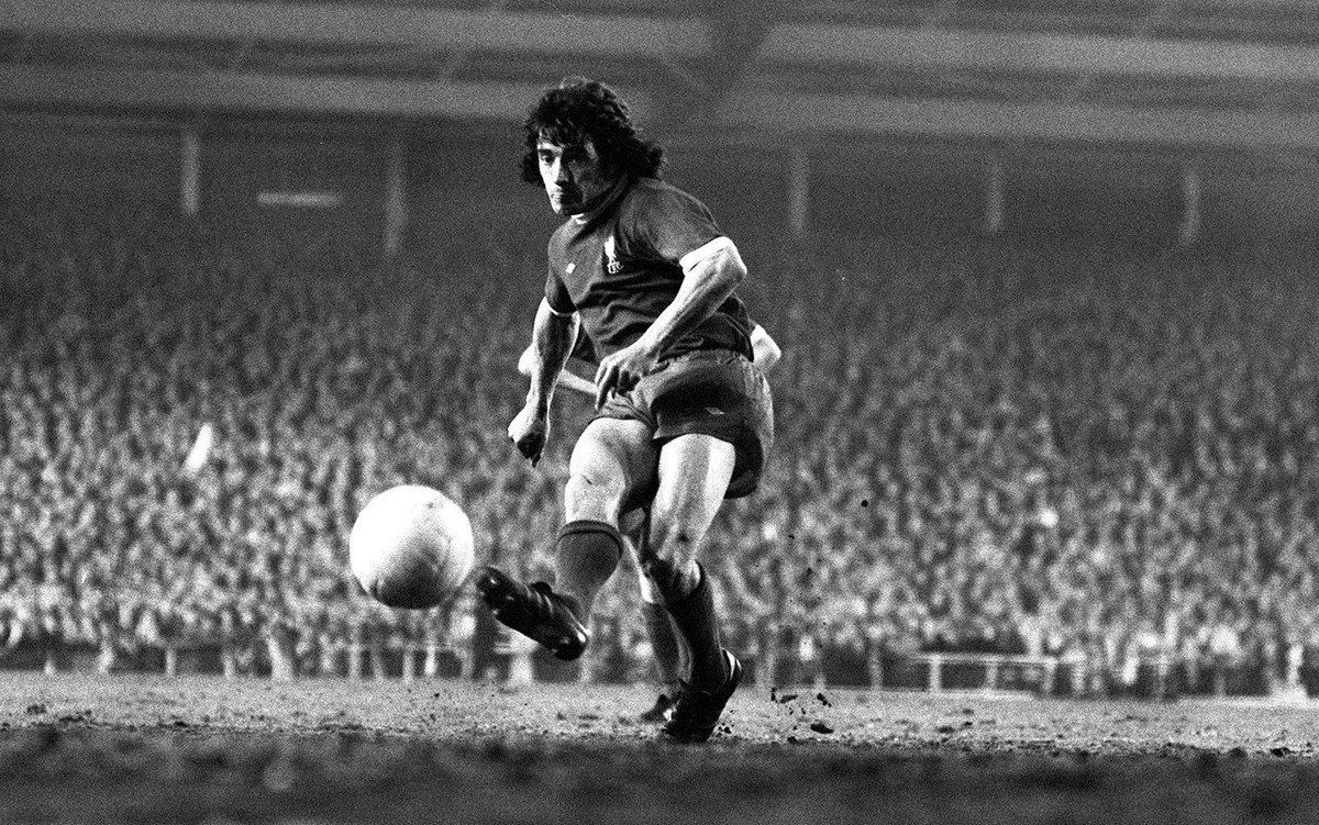 Kevin shoots from the penalty spot as he scores against FC Bruges in the First Leg of the UEFA Cup Final in April 1976 at Anfield. #LFC
