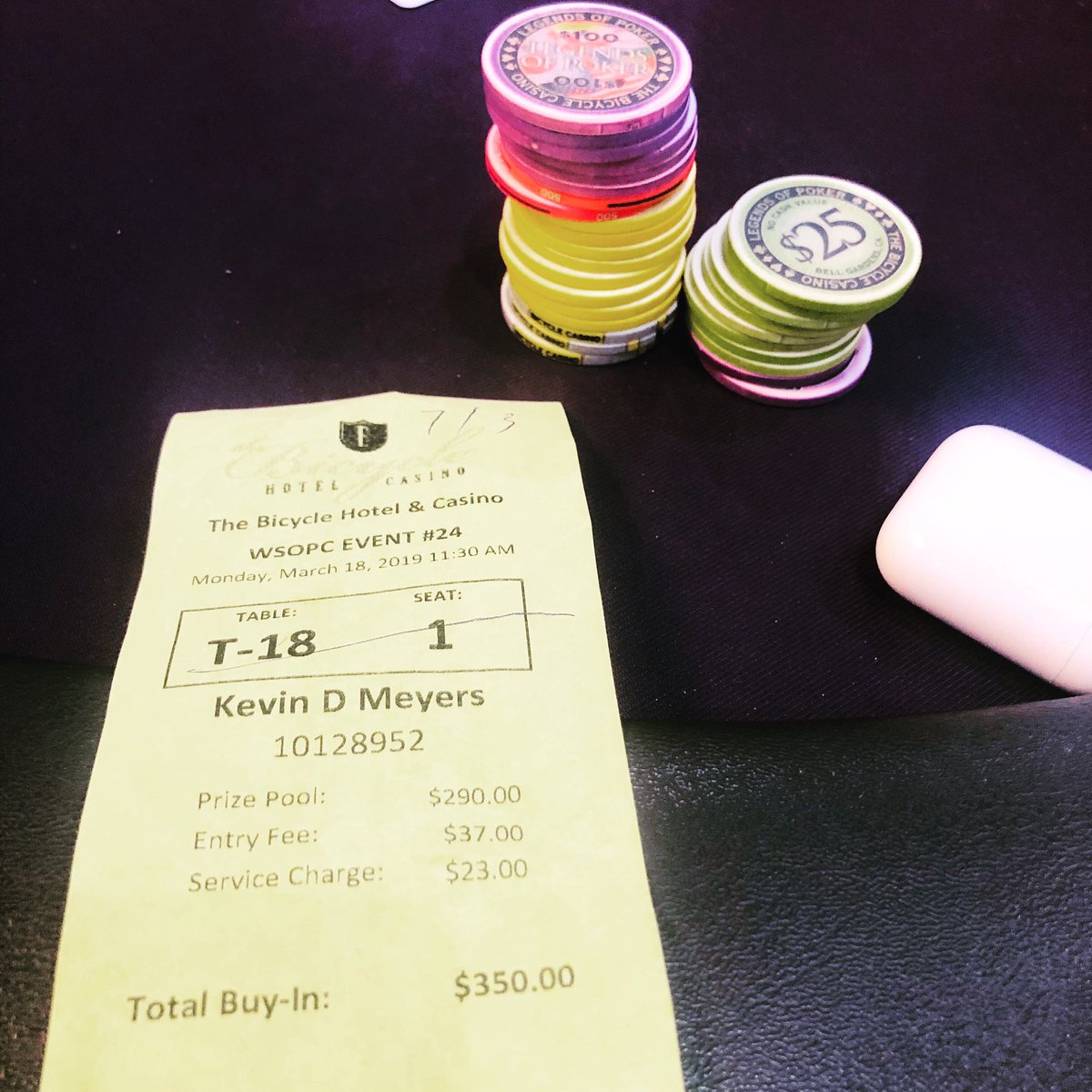 KevMeyers2's tweet photo. And where off. Day1 of the million guarantee @BicycleCasino #letsfindabag come out and play a good #poker #tourney @SevenDeuceMedia @MoQuantumTd @MoTheBikeTD https://t.co/7gtWG3rWYQ