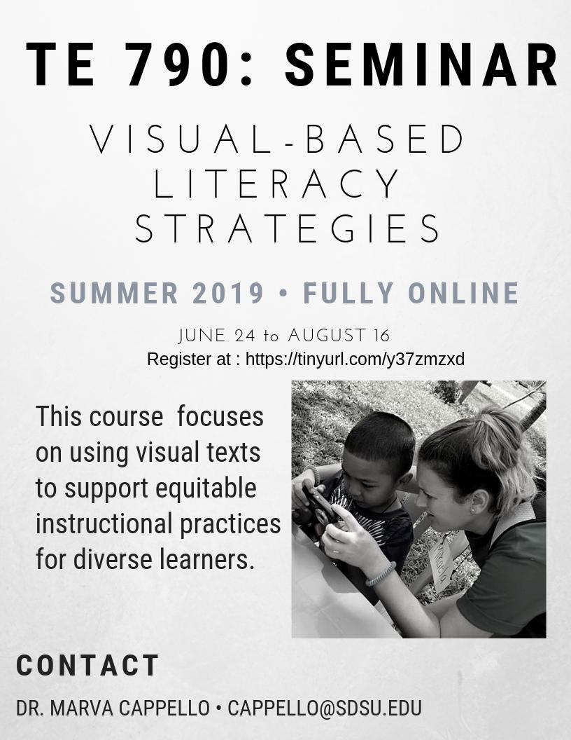 VisualLiteracies (@visualsdsu) on Twitter photo Interested in developing visual-based literacy strategies for equitable classroom instruction? Check out this fully online course offered this summer by our director, Dr. <a href="/MarvaCappello/">Marva Cappello</a>. Interested in developing visual-based literacy strategies for equitable classroom instruction? Check out this fully online course offered this summer by our director, Dr. <a href="/MarvaCappello/">Marva Cappello</a>.