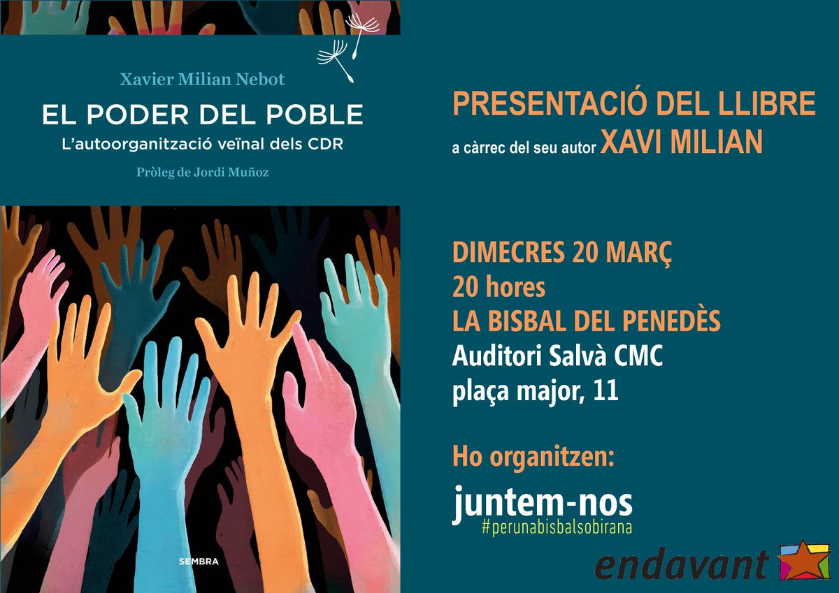 CDR_BISBAL_P's tweet photo. El @XaviMilian serà a La Bisbal del Penedès presentant el seu llibre El Poder del Poble. Us esperem! https://t.co/X3DKxiwFvC