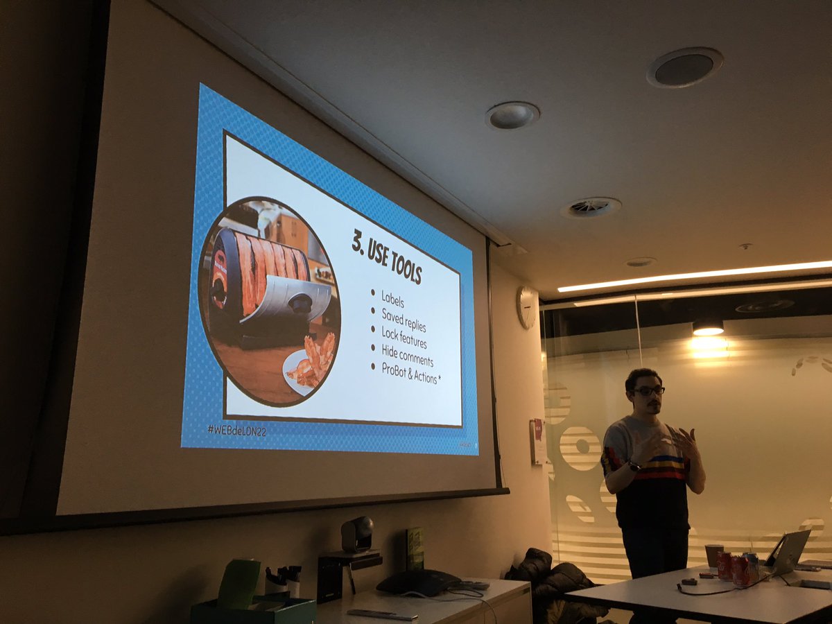 webdeldn's tweet photo. “Bacon is the answer” @Kelset says, talking about open source at #WEBdeLDN 🥓 https://t.co/8OWUl3Muyd