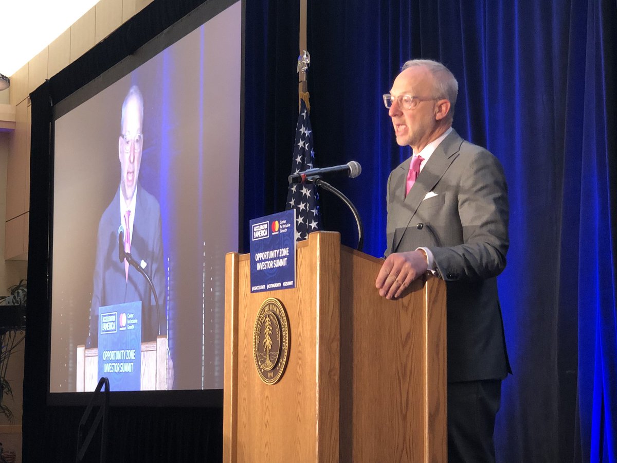 USAccelerate's tweet photo. #Acceleratorforamerica CEO @rickjacobs poses the central question of the day: How can we use #OpportunityZones to promote strategic, sustainable and inclusive economic growth? @USAccelerate @CNTR4growth #OZSummit https://t.co/TlTTCwaguL