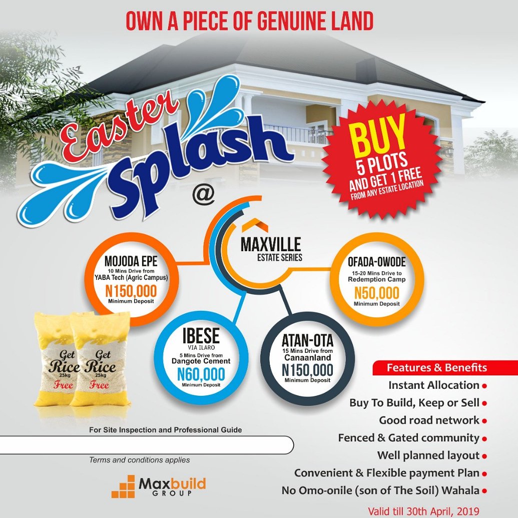 FemiGomez1's tweet photo. Easter Splash is Here Again!!!!
• Get FREE 25kg Bag of Rice upon subscription with ANY PAYMENT PLAN
• Buy 5 Plots and Get 1 free!
#Easter2Remember #Splash #Fun #Land #Property #RealEstate #MaxvilleEstate #BuildingLives #BuildingHomes #WeAreMaxbuild https://t.co/VKYVnqgh94