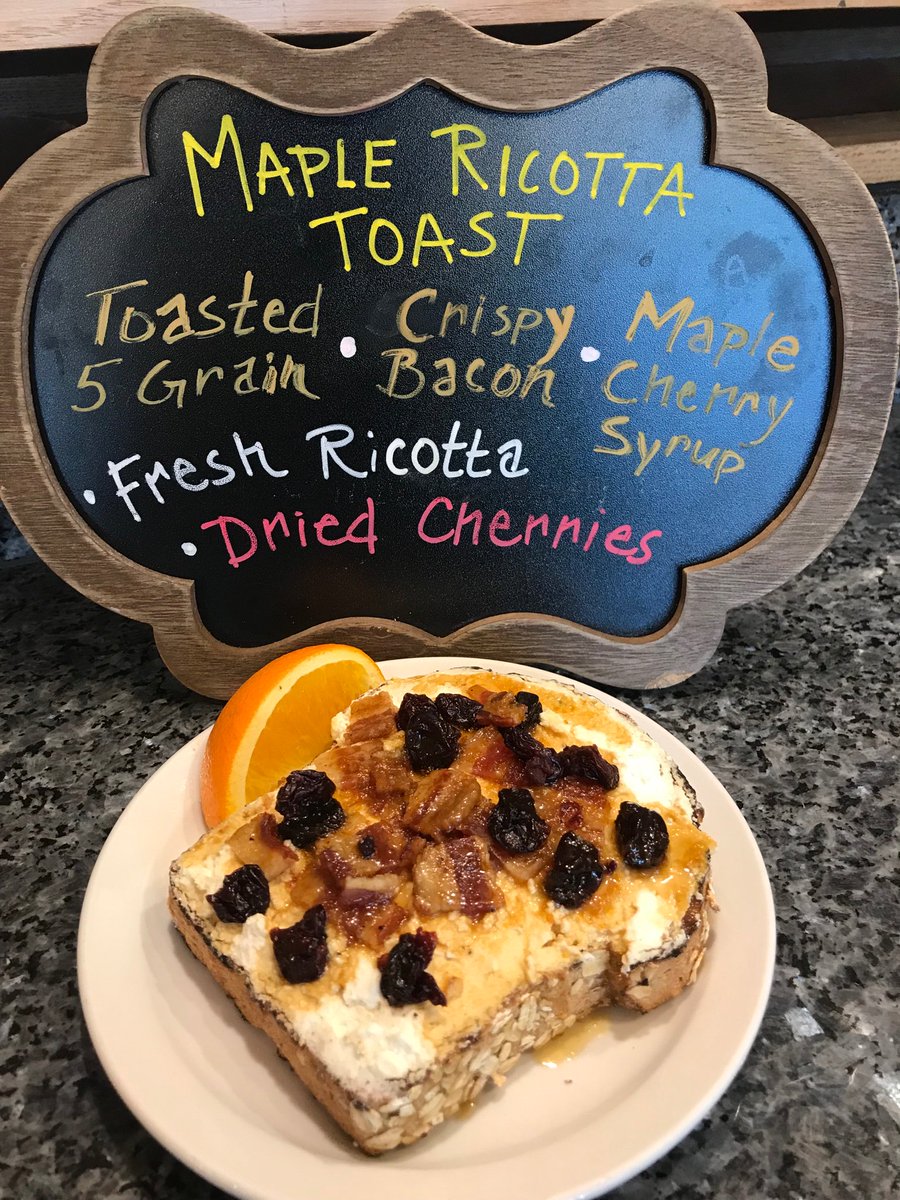 ThreeTarts's tweet photo. We’ve got a new ricotta toast! #maple #michigancherries #ricotta #bacon https://t.co/yvu6DmBw8O