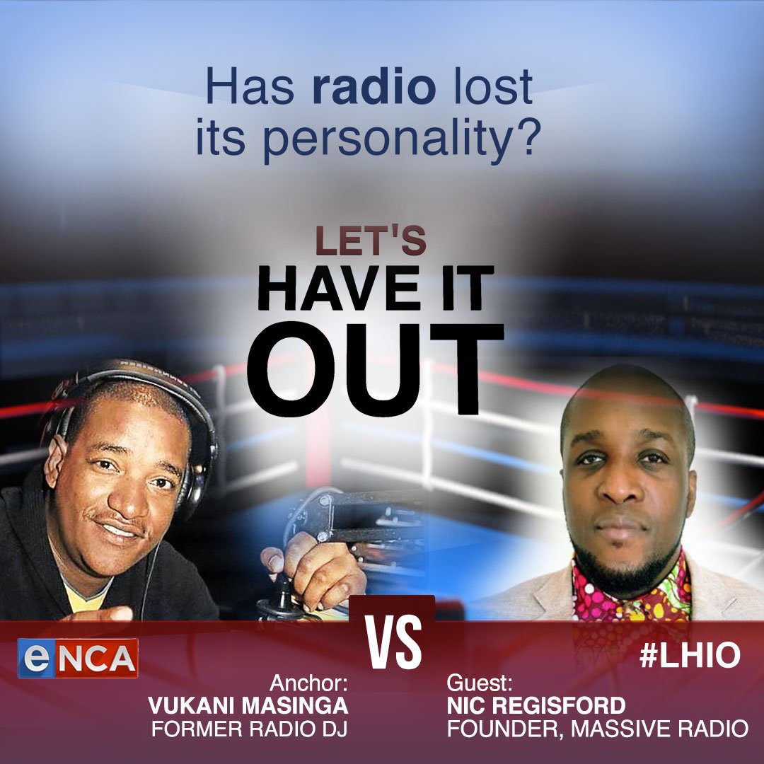 eNCA's tweet photo. Has radio lost its listener-focus and is opting for well-known personalities? Catch this on #LHIO at 21:30 #eNCA https://t.co/1jOl1jNUul