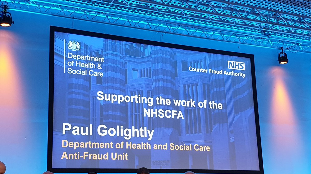 NHSCFA's tweet image. Paul Golightly of the @DHSCgovuk #AntiFraudUnit is now talking about a strategic approach to tackling #NHSFraud.

The #DHSC are the sponsors of the #NHSCFA of our work. 

As Paul says &quot;a friend to challenge our thinking in tackling Fraud in the NHS&quot;.

#NHSCFA19 @DHSCmedia