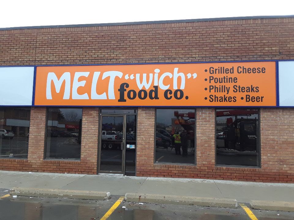 Meltwichfoodco's tweet photo. Sign is up at our new #burlington location #herewegrowagain  Opening June 2019. #grilledcheese #poutine #burgers #LBCO and so much more https://t.co/7qA8GMArmm