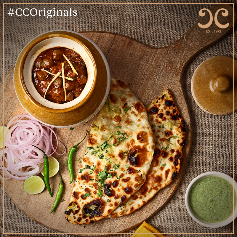 Bazaar ke Chole | Made by soaking chickpeas overnight in an infusion of tea leaves &amp; served with crushed pomegranate, our street styled chole has a Copper Chimney twist. 

Our Ustad says "Tastes heavenly when paired with buttered Potato Kulche!" 

#CopperChimney