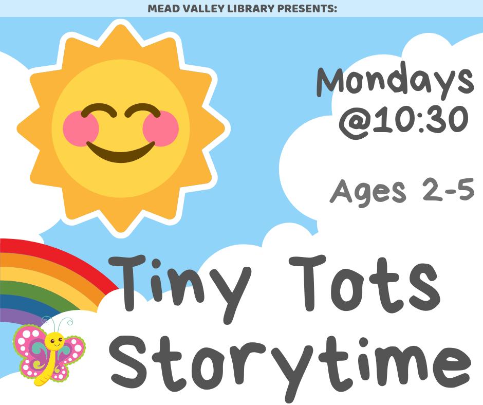 MeadValleyLib's tweet photo. Today at 10:30, we've got our weekly Tiny Tots Storytime! It's for ages 0-5, no sign-up required. See you there! #MDVTinyTots #meadvalley #meadvalleylibrary #supportyourlibrary #libraryprogram #libraryprogramming https://t.co/X4mLW3A3a0