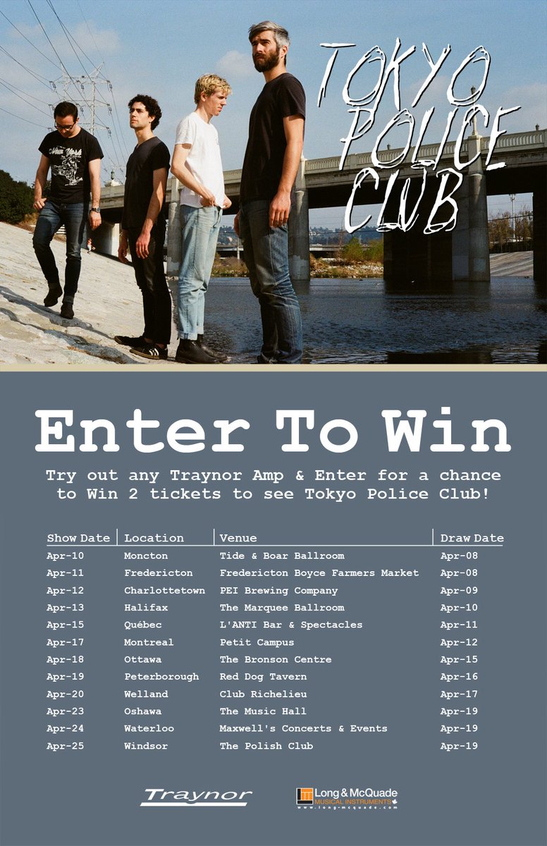 hey canadian musician friends - want some free tickets to our april tour? try out a traynor amp at one of the <a href="/LongMcQuade/">Long & McQuade</a> locations on this here poster and you might win yourselves some tickets!!