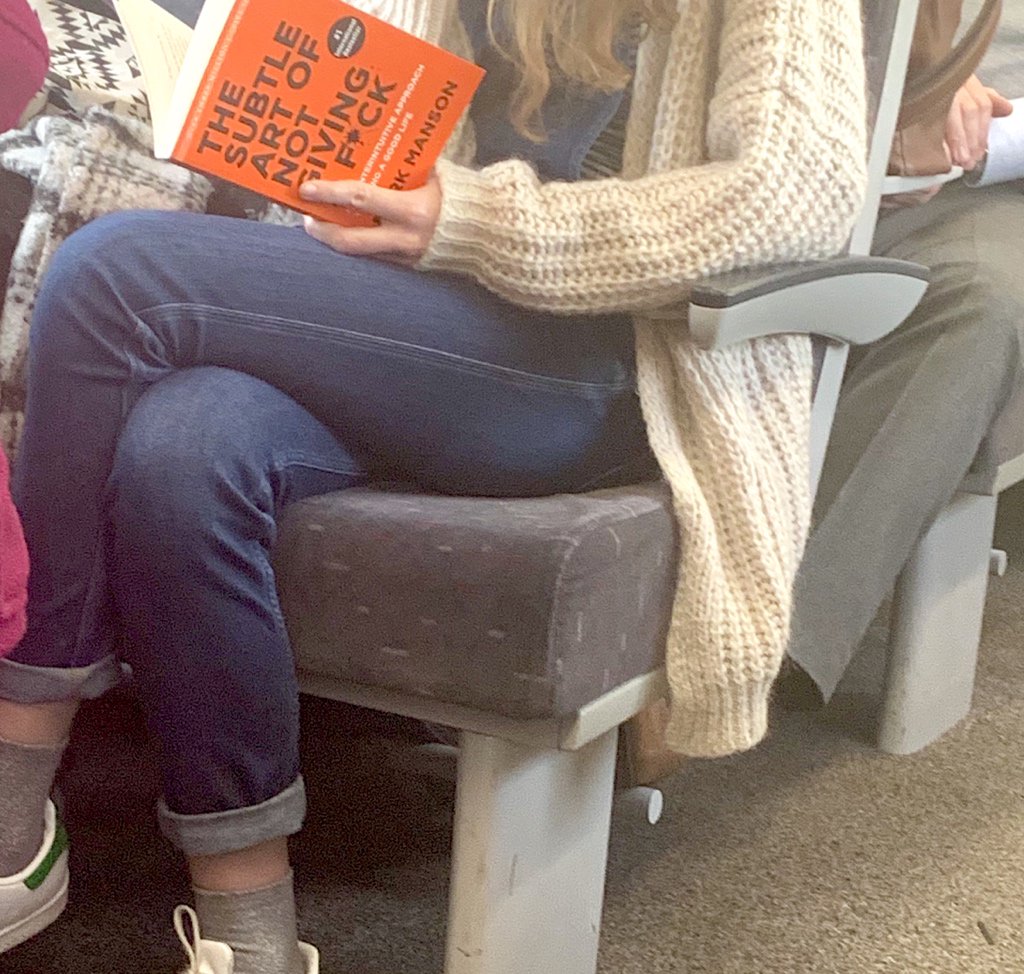 Hugues's tweet image. #epicShit  today on the train a girl refused to move her bag so a group of blind people could sit together. This is what she’s reading #notSOsubtle she learns fast #theSubtleArtOfNotGivingAFuck
