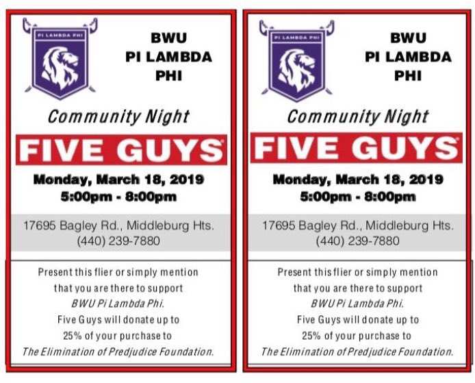 PLPBW's tweet photo. We hope to see you all at Five Guys tonight for our Dine to Donate from 5-8pm! https://t.co/DNCb03vley