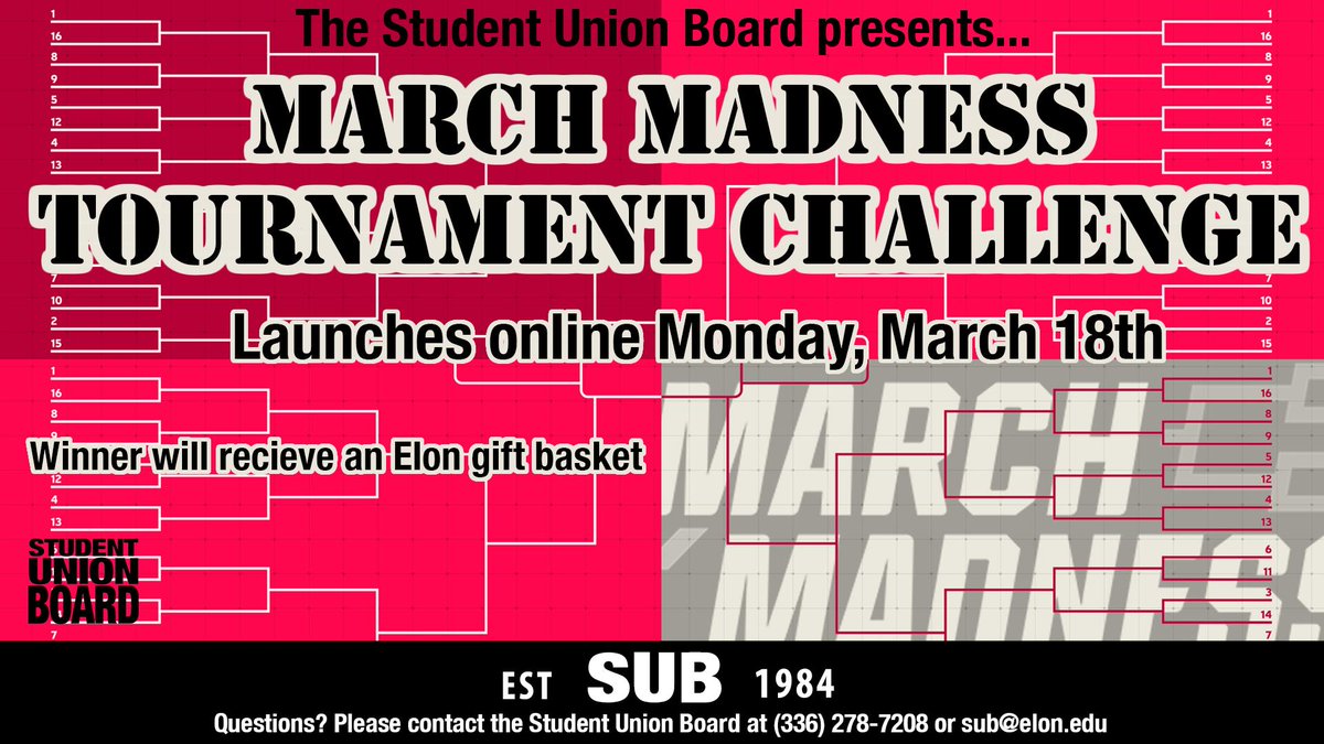 Join SUB's March Madness bracket for a chance to win an Elon gift basket valued at over $200! Link to join is bit.ly/2TMYBl6. #SUBLove💙❤️