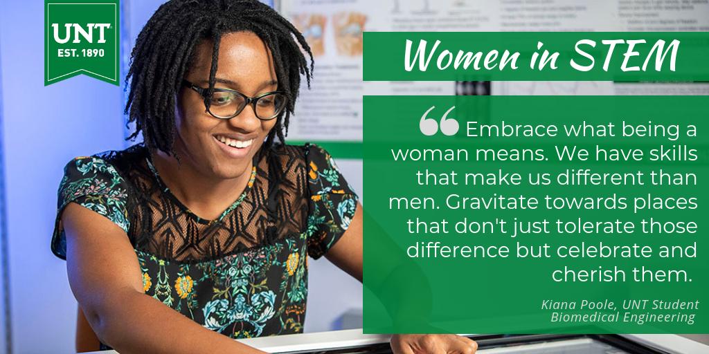 UNTnews's tweet photo. As a girl, #UNT biomedical engineering student Kiana Poole put her curiosity to work. Kiana’s currently enrolled in @UNTengineering and is on her way to turning her curiosity into a career -- designing prosthetic limbs that are fully integrated into the human body. #WomenInSTEM https://t.co/fEPNpURfGJ