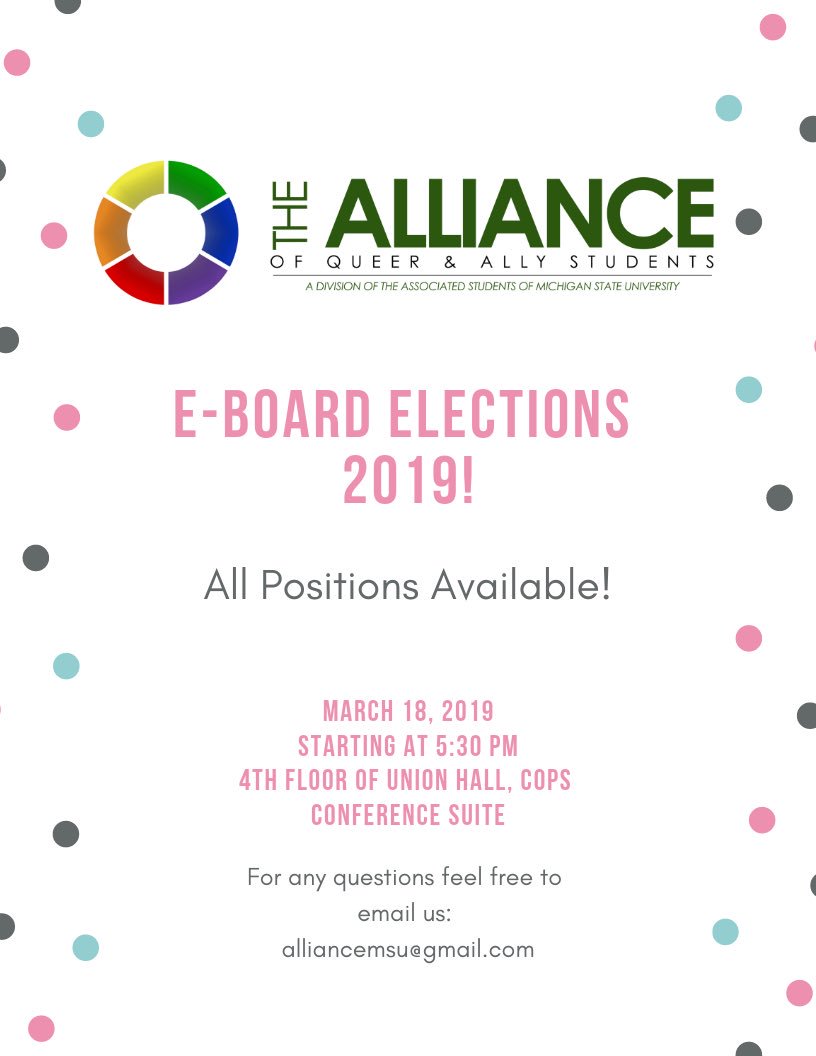 AllianceMSU (@alliancemsu) on Twitter photo Elections are tonight! Hope to see y’all there! Elections are tonight! Hope to see y’all there!